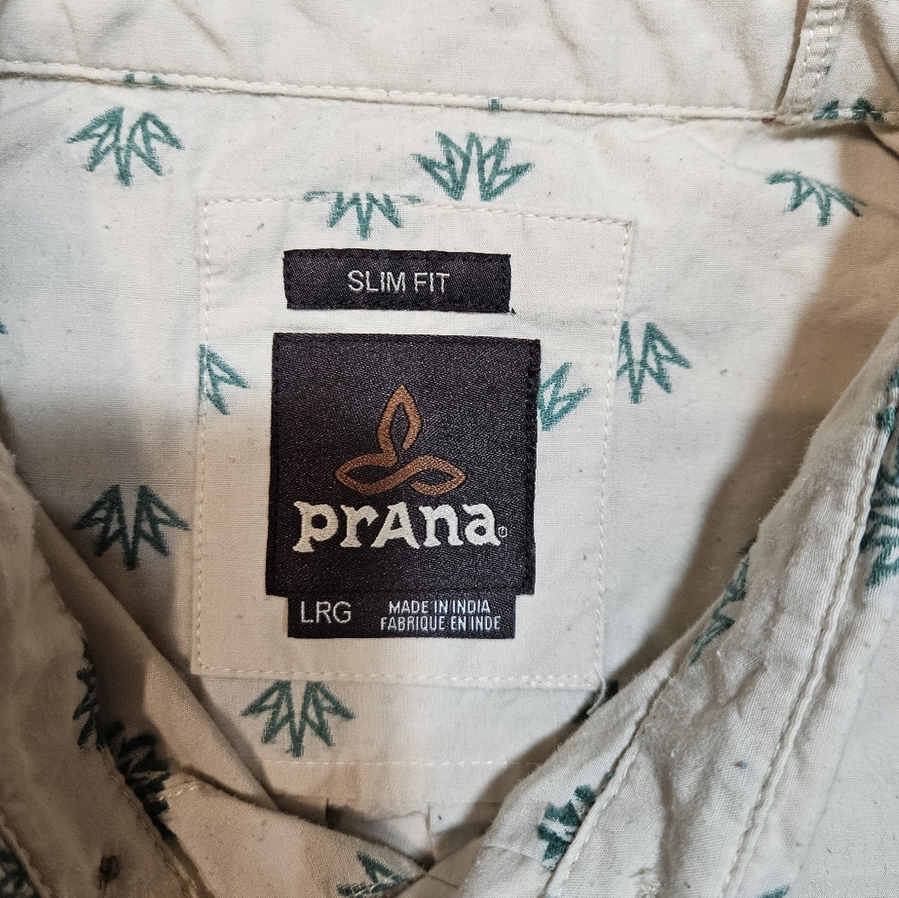 prAna Men’s Large Slim Fit Organic Cotton Blend Shirt Short Sleeve Casual - Picture 3 of 8